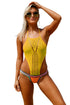 Sexy Yellow Crochet Bodice Orange Neoprene Bottom Monokini